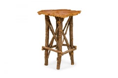 Rustic Adirondack Scalloped Petrified Wood and Branch X-Base Side / End Table