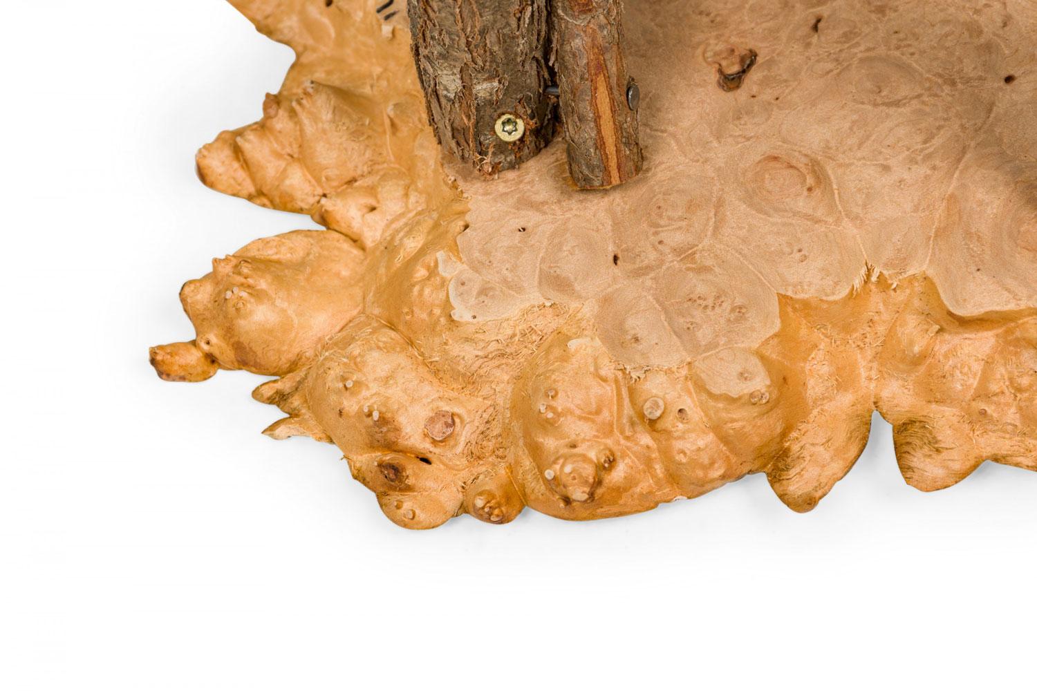 Rustic Adirondack Scalloped Petrified Wood and Branch X-Base Side / End Table For Sale 2