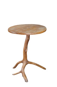Rustic Adirondack Sculptural Oak Branch Side Accent Table Round Cabin Lodge