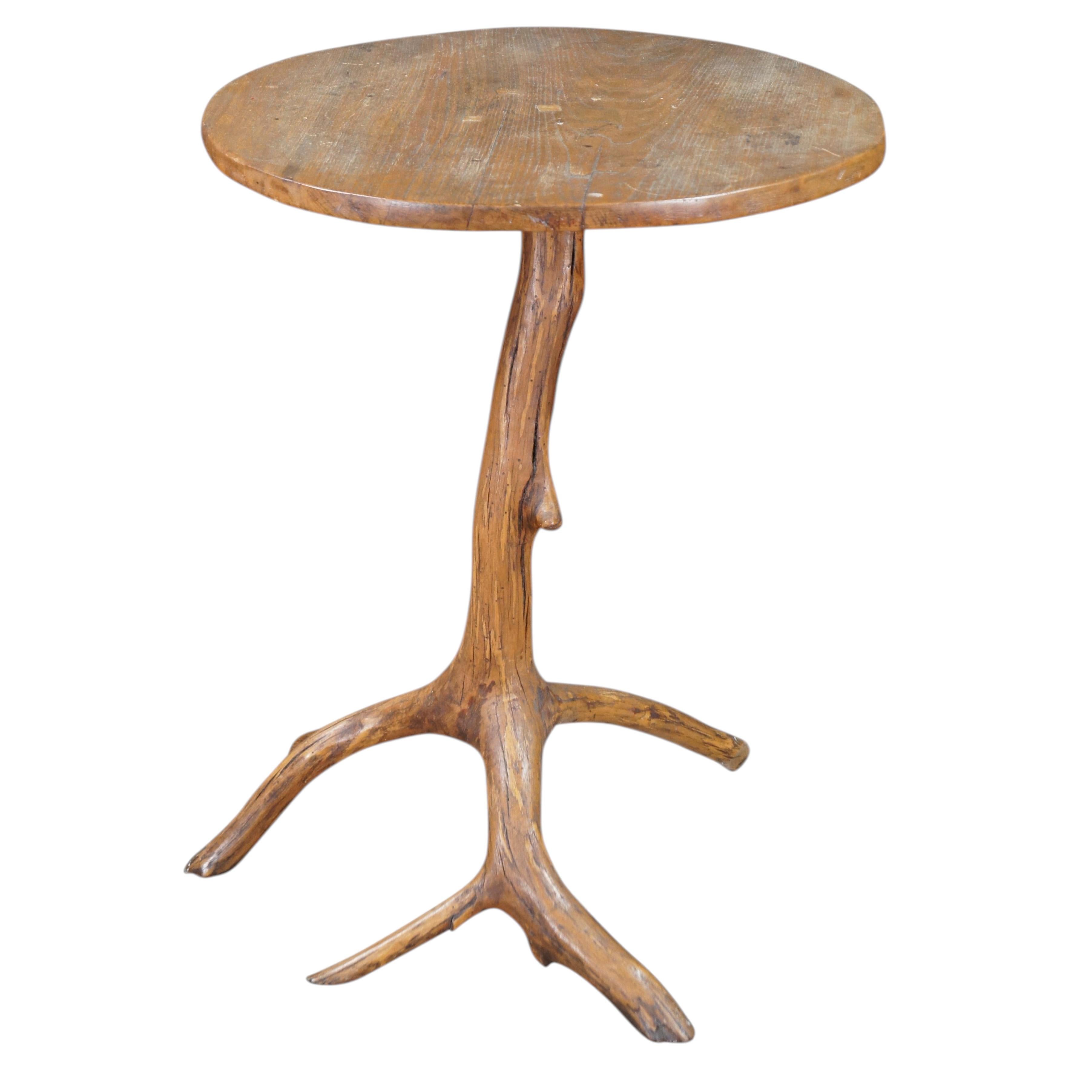 Rustic Adirondack Sculptural Oak Branch Side Accent Table Round Cabin Lodge For Sale