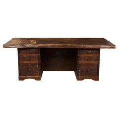 Rustic Adirondack Style Hewn Dark Stained Wooden Kneehole Desk
