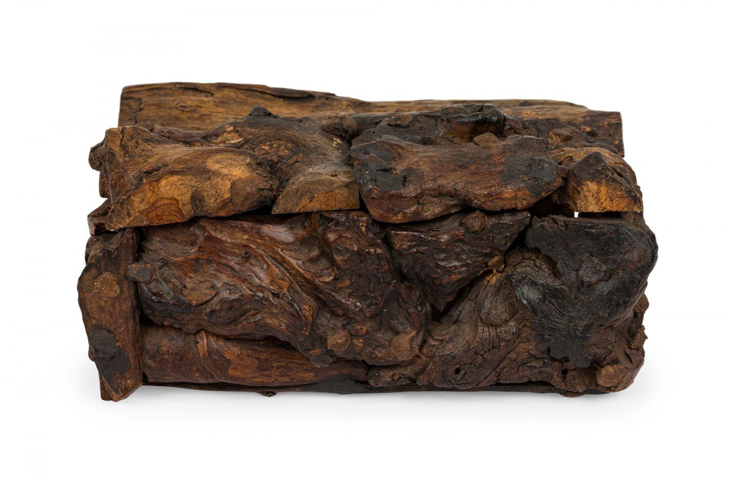 Rustic Adirondack style burled wooden hinged box.