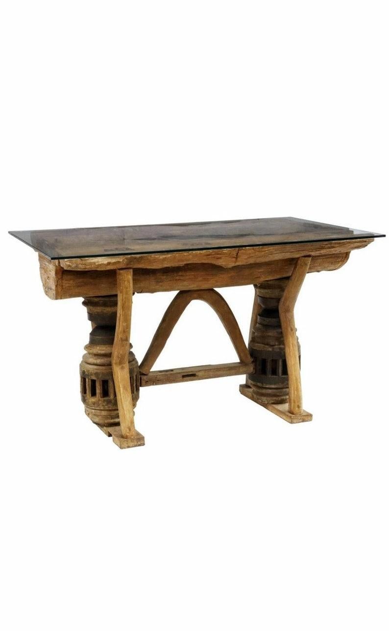 Hand-Crafted Rustic Adirondack Style Live Edge Wood Trough Table For Sale