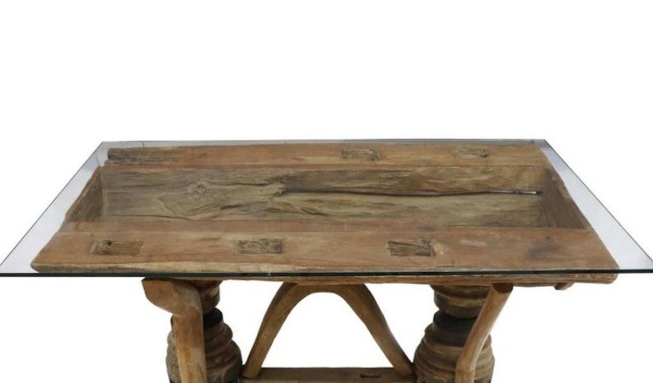 Rustic Adirondack Style Live Edge Wood Trough Table In Good Condition In Forney, TX
