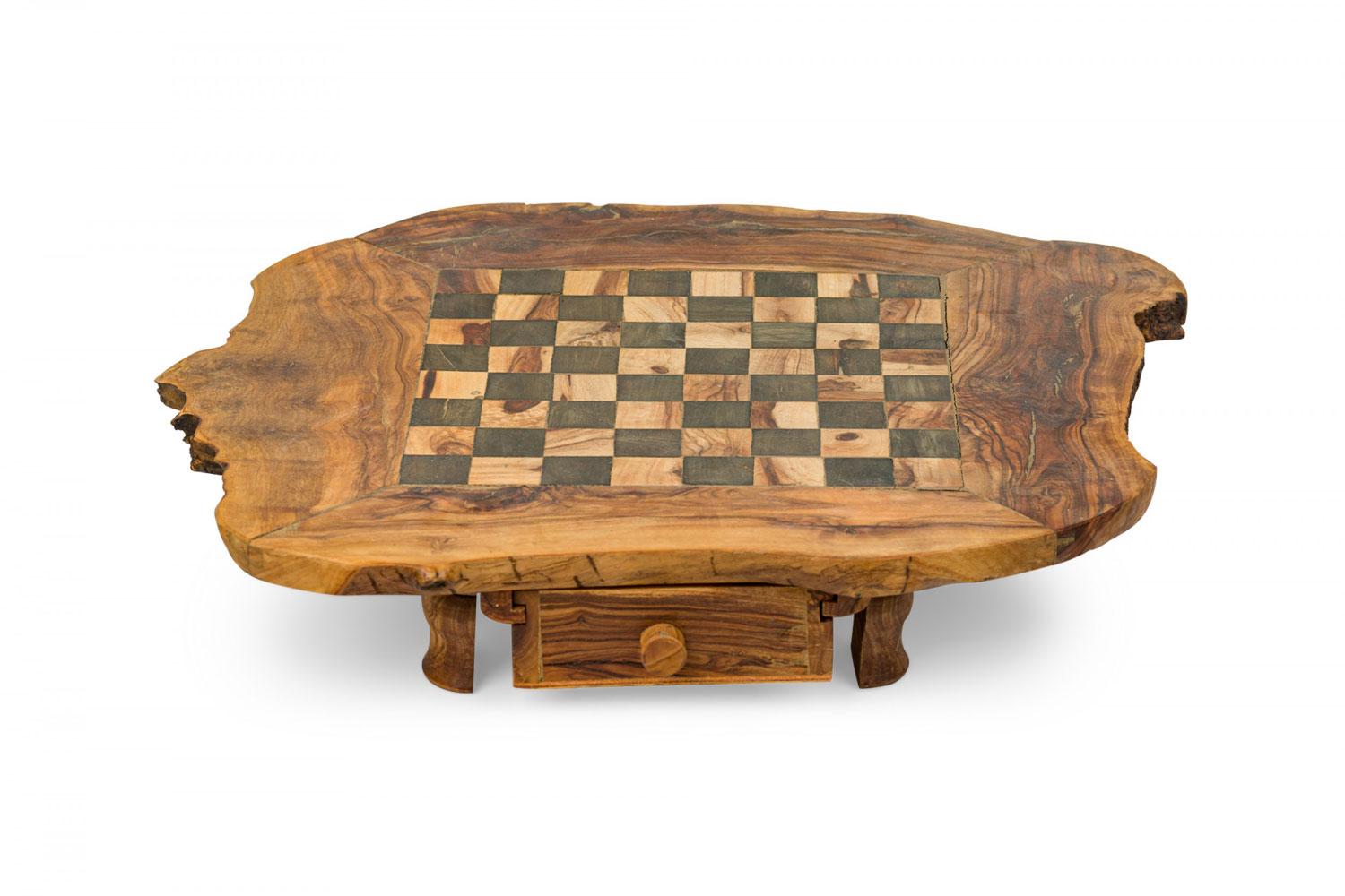 Rustique Rustic Adirondack Style Live Edge Wooden Game Board Chest en vente