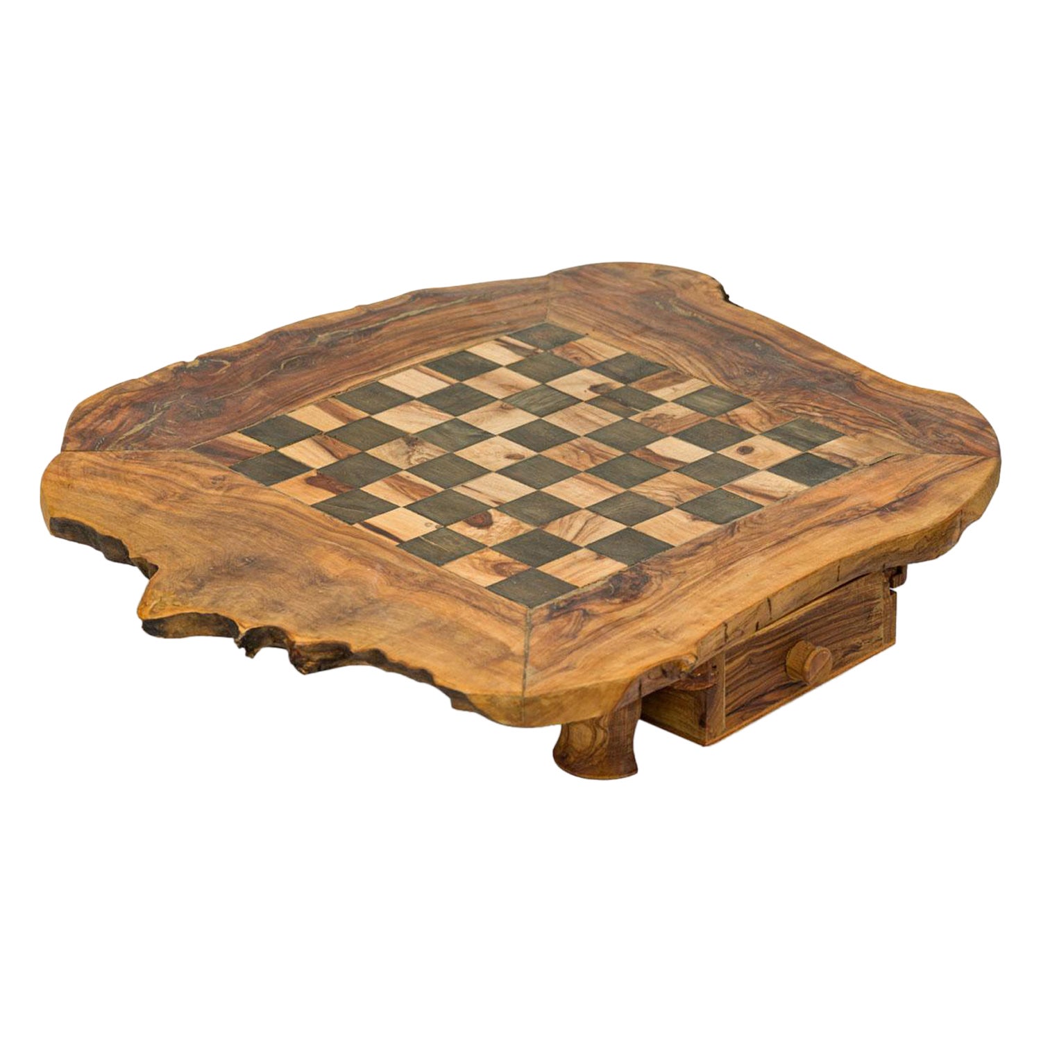 Rustic Adirondack Style Live Edge Wooden Game Board Chest