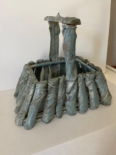 Vintage Adirondack Style Wood Basket Planter, Handmade, USA, 1960