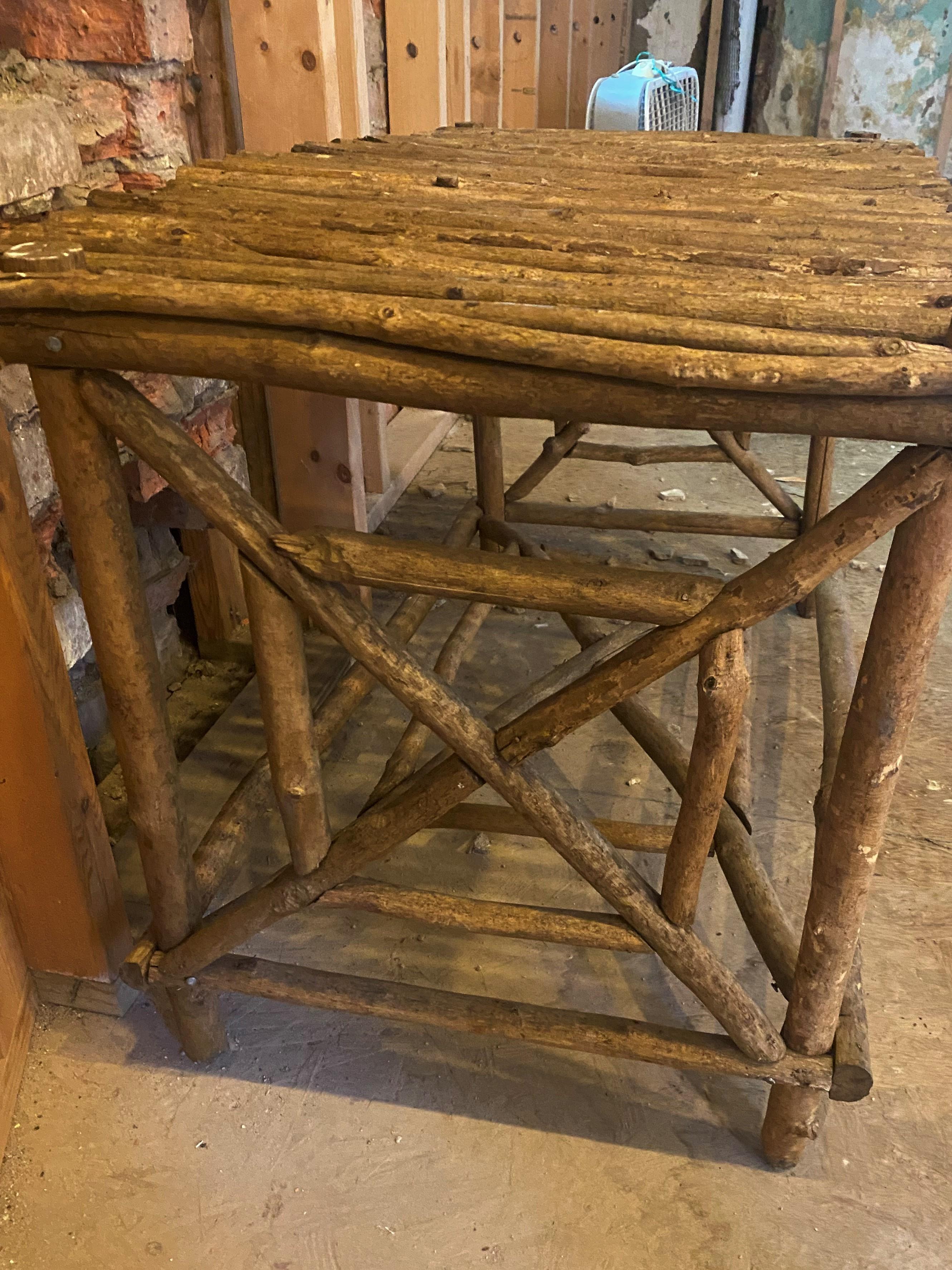Rustic Adirondack Twig Branch Stand Cabin Console Coffee Table In Good Condition For Sale In Clifton Forge, VA