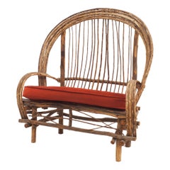 Rustic Adirondack Willow Red Cushioned Loveseat