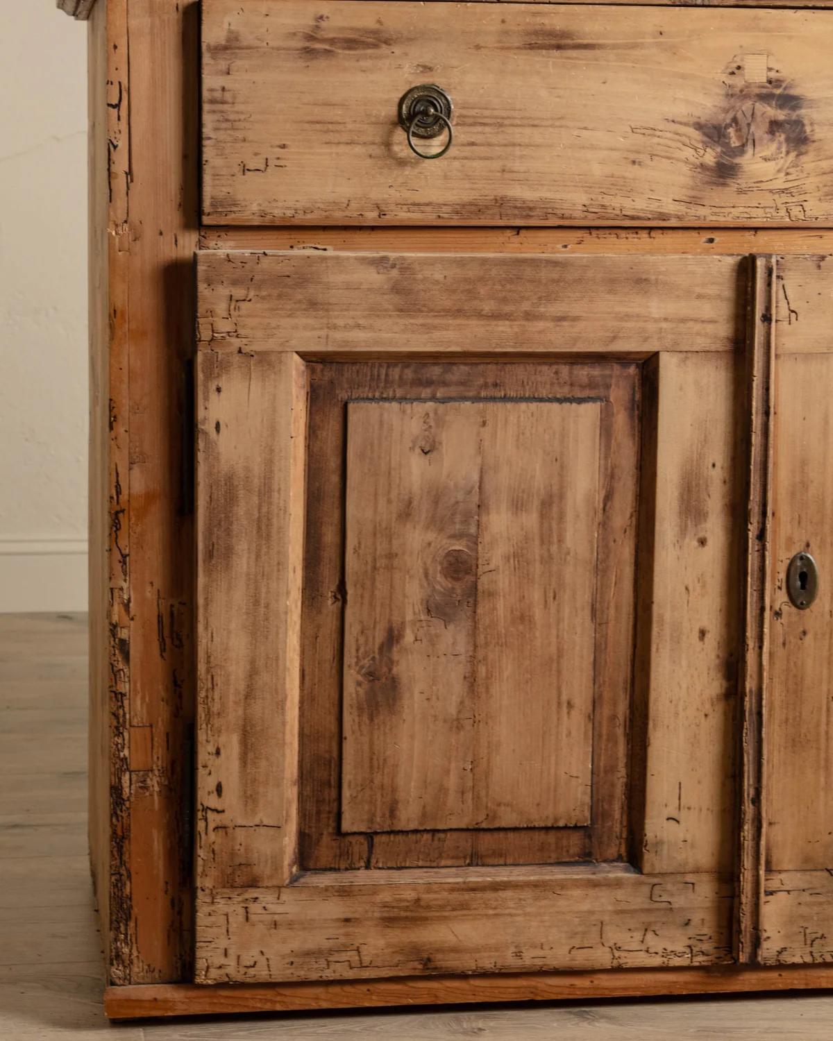 Hand-Crafted Rustic Aged European Pine Cabinet For Sale