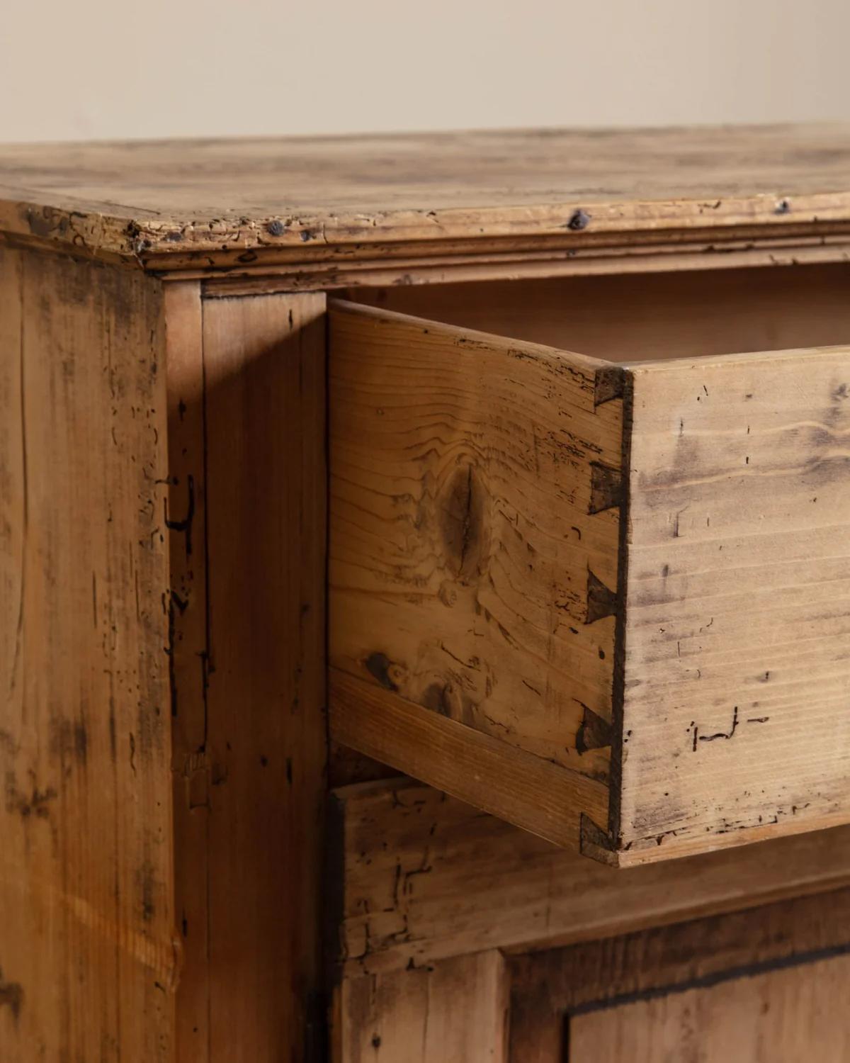 Rustic Aged European Pine Cabinet In Distressed Condition For Sale In Los Angeles, CA
