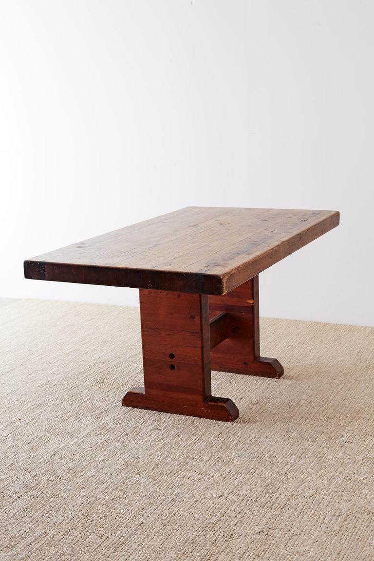 Rustic American Butcher Block Trestle Style Dining Table For Sale at