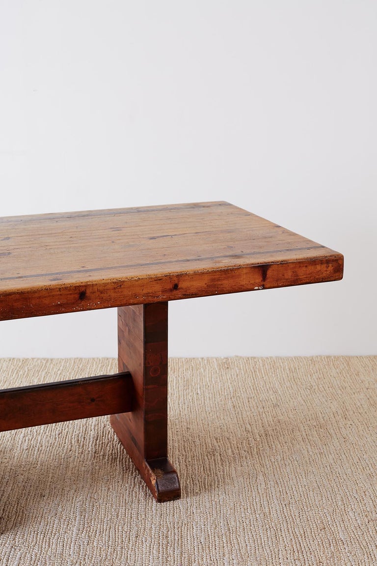 Rustic American Butcher Block Trestle Style Dining Table For Sale at