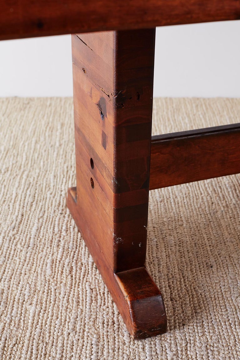 Rustic American Butcher Block Trestle Style Dining Table For Sale at