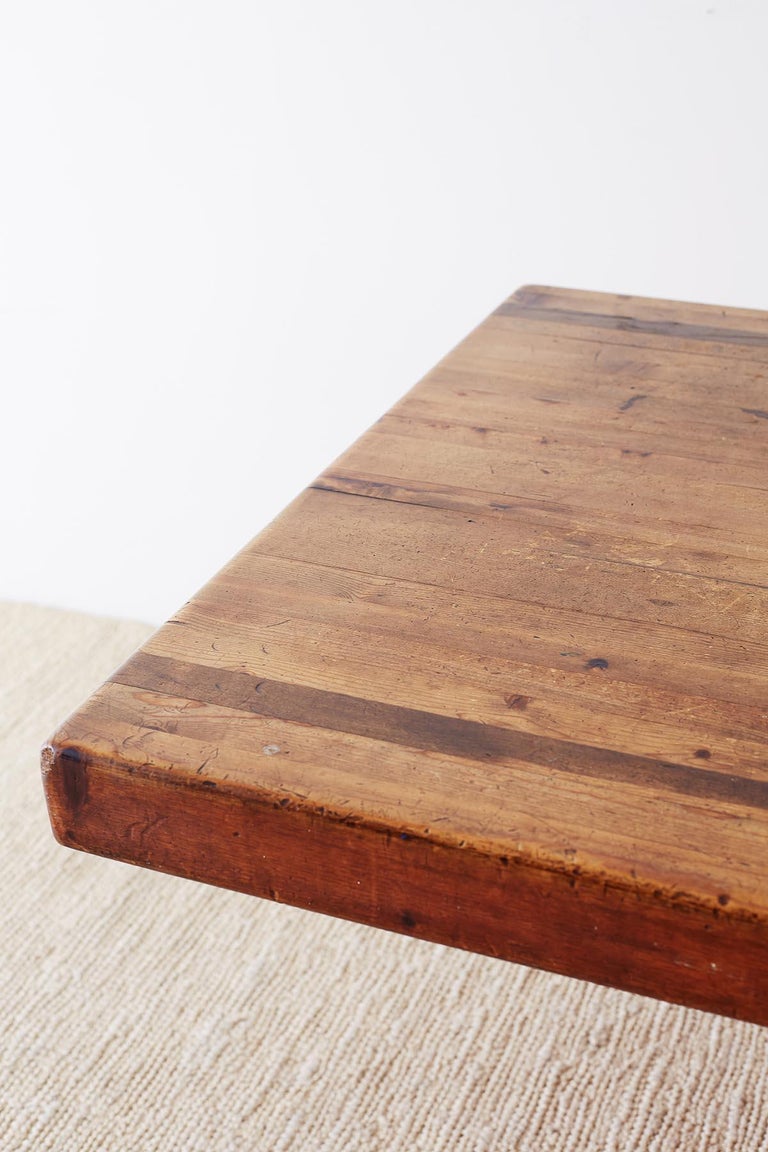 Rustic American Butcher Block Trestle Style Dining Table For Sale at