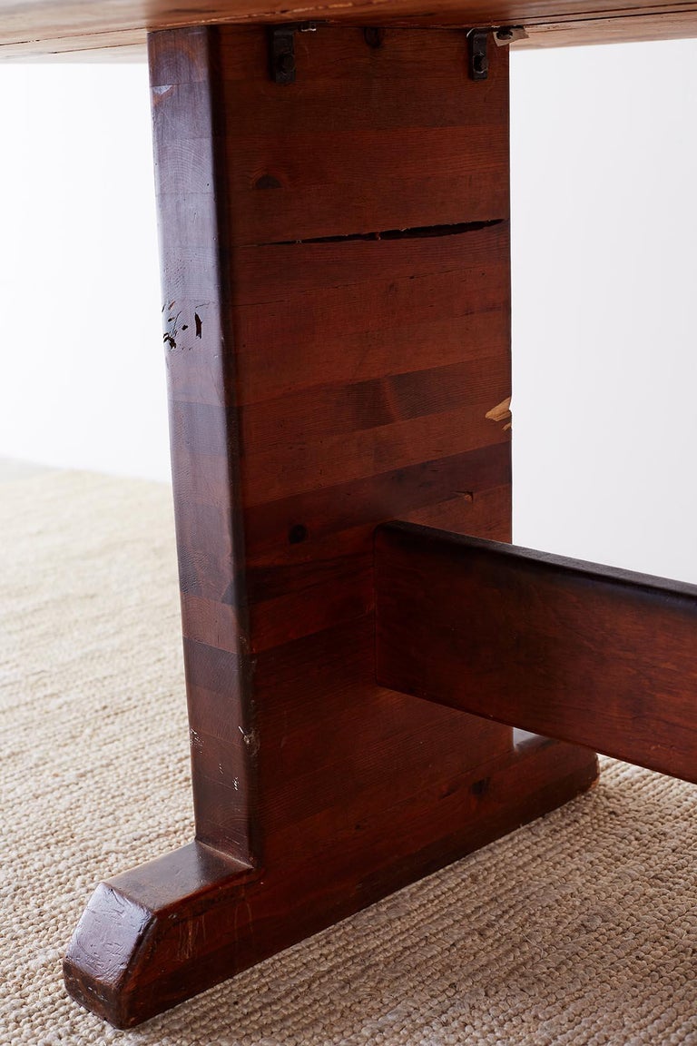 Rustic American Butcher Block Trestle Style Dining Table For Sale at