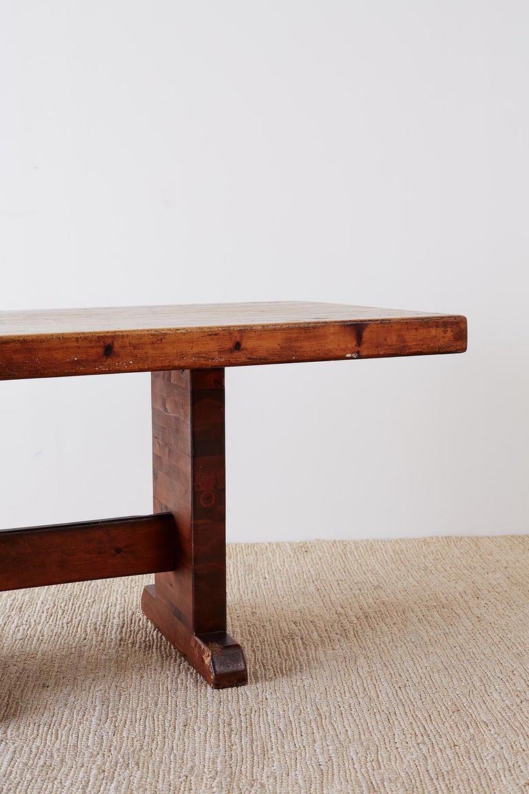 Rustic American Butcher Block Trestle Style Dining Table For Sale at