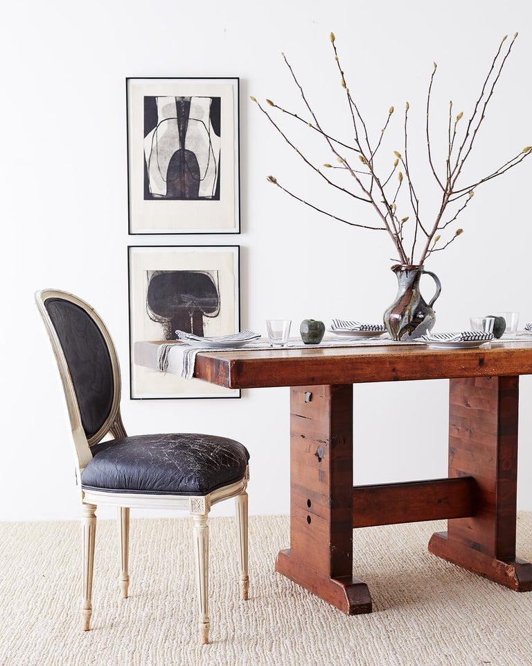 Rustic American Butcher Block Trestle Style Dining Table For Sale at