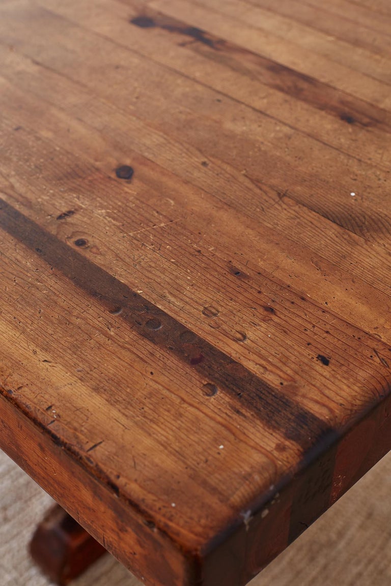 Rustic American Butcher Block Trestle Style Dining Table For Sale at