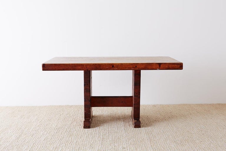 Rustic American Butcher Block Trestle Style Dining Table For Sale at