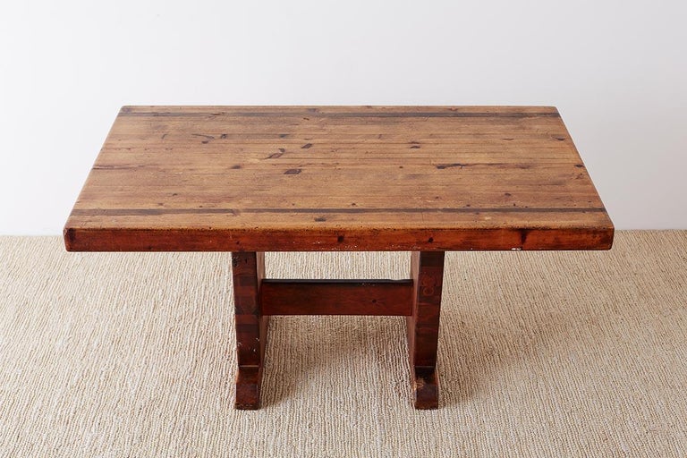 Rustic American Butcher Block Trestle Style Dining Table For Sale at