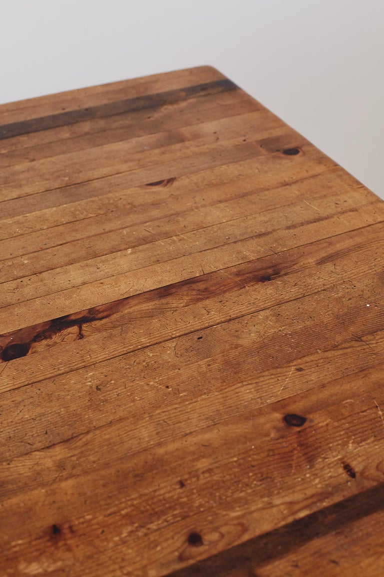 Rustic American Butcher Block Trestle Style Dining Table For Sale at