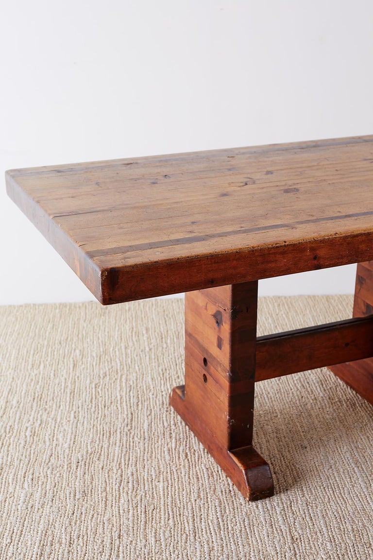 Rustic American Butcher Block Trestle Style Dining Table For Sale at