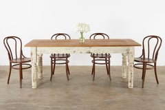Rustic American Cream Painted Pine Farmhouse Dining Table