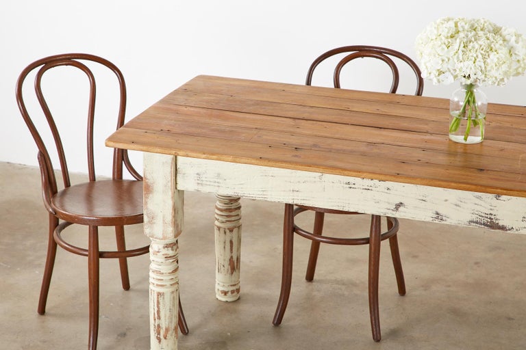 Rustic American Cream Painted Pine Farmhouse Dining Table For Sale at  1stDibs | how to paint a pine table, cream and pine dining table, cream  painted dining table and chairs