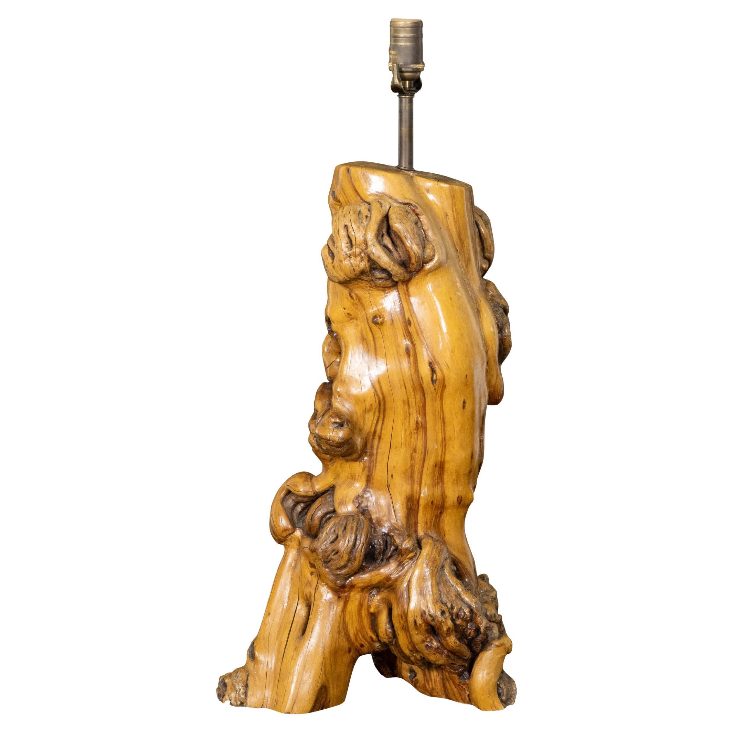 Rustic American Driftwood 1940s Burl Table Lamp with Single Light For Sale