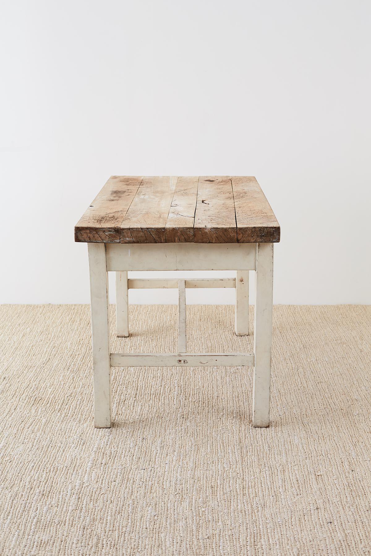 Hand-Crafted Rustic American Farmhouse Butcher Block Work Table