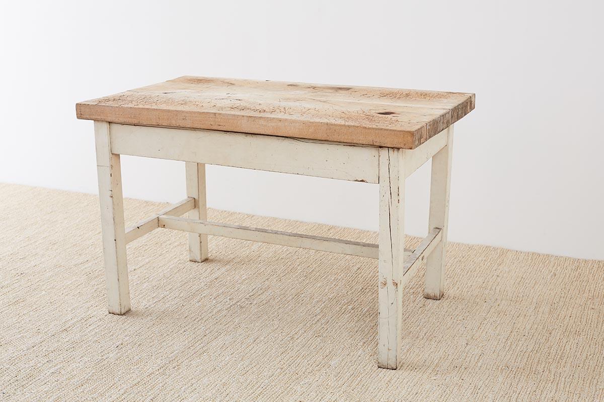 Rustic American Farmhouse Butcher Block Work Table In Distressed Condition In Rio Vista, CA