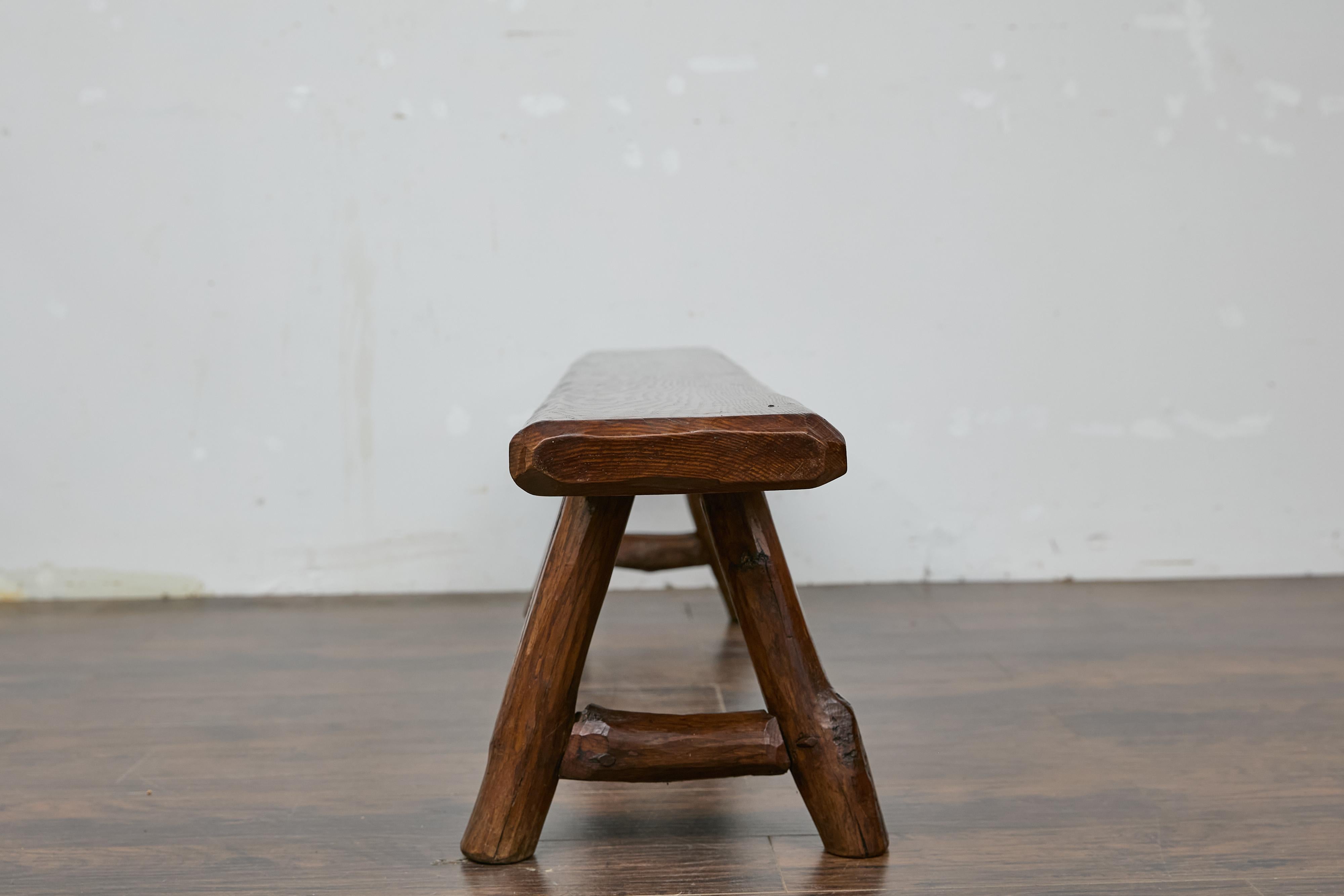 20th Century Rustic American Pine Bench with A-Frame Base, Long 20th-Century Design For Sale