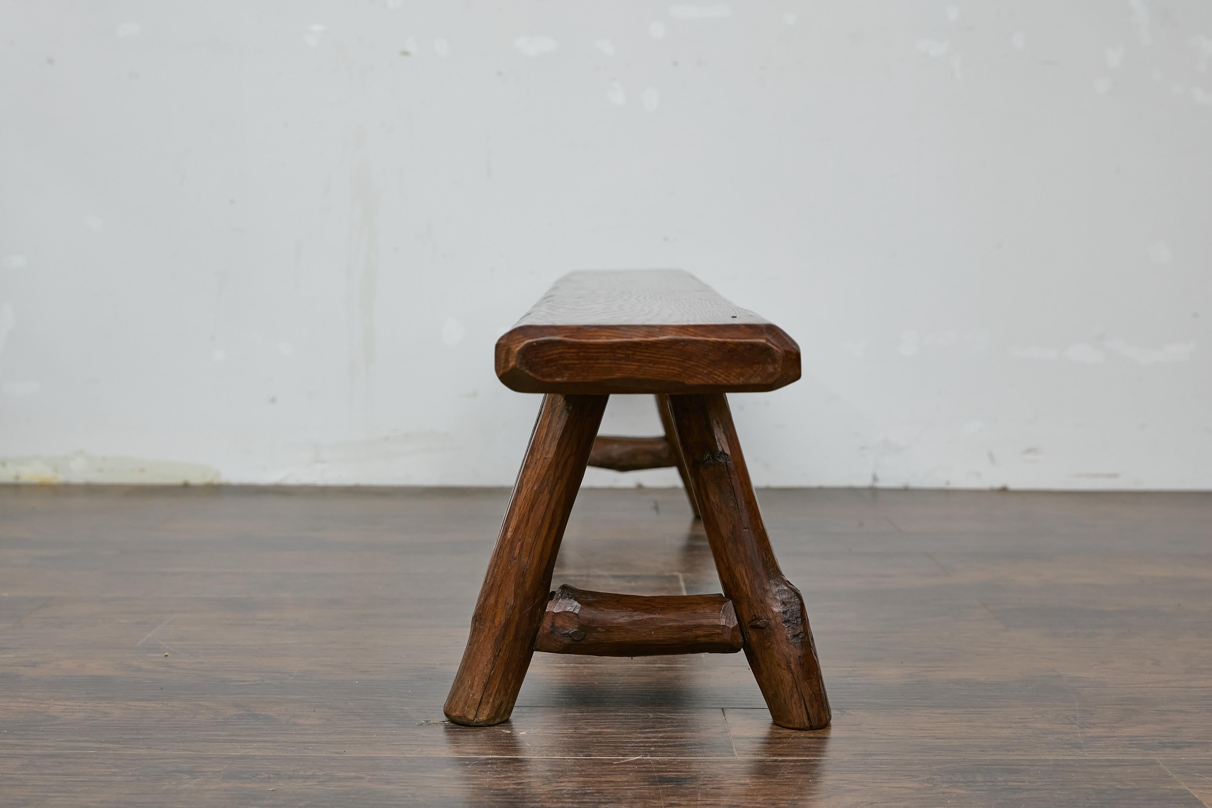 Rustic American Pine Bench with A-Frame Base, Long 20th-Century Design For Sale 1