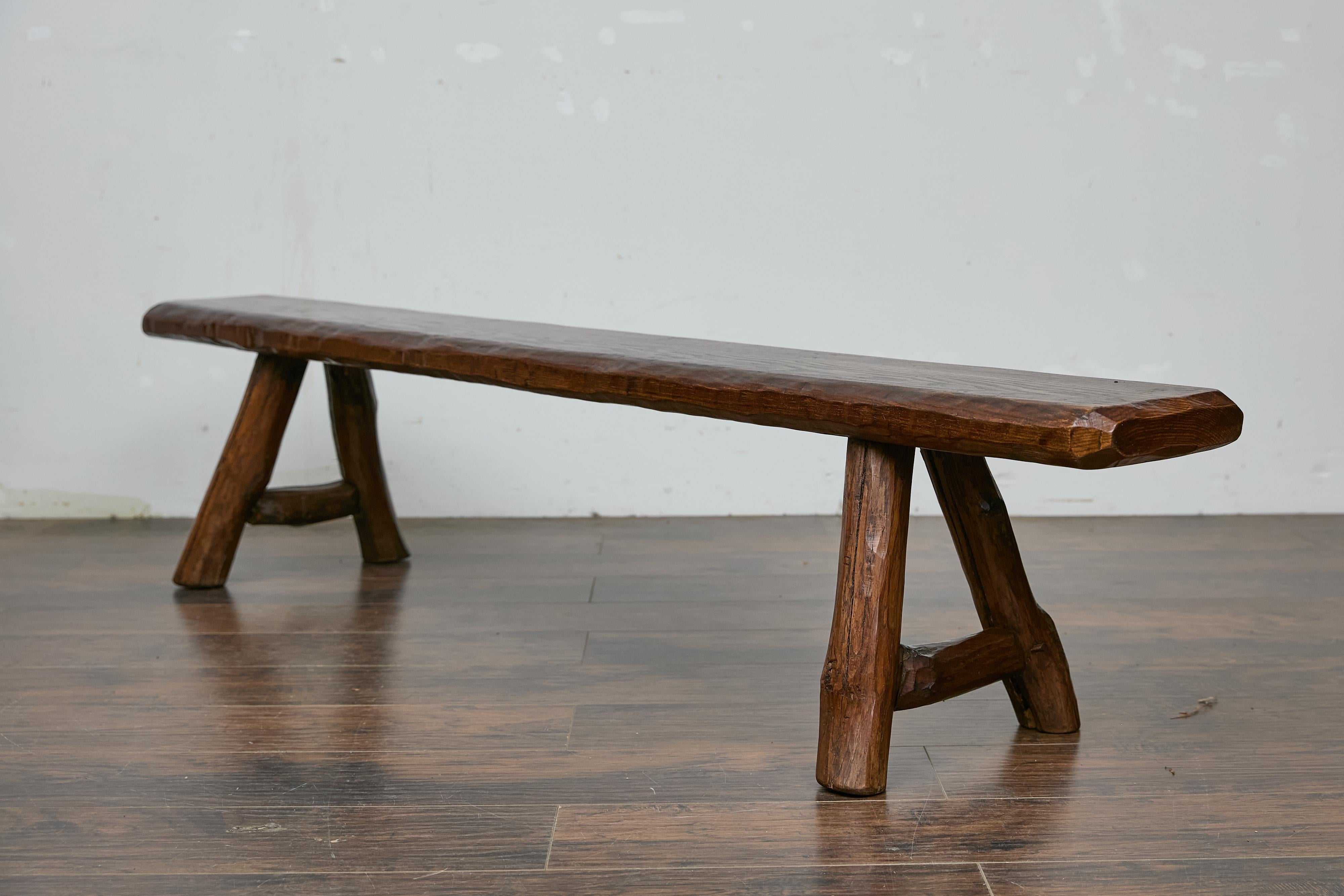 Rustic American Pine Bench with A-Frame Base, Long 20th-Century Design For Sale 2