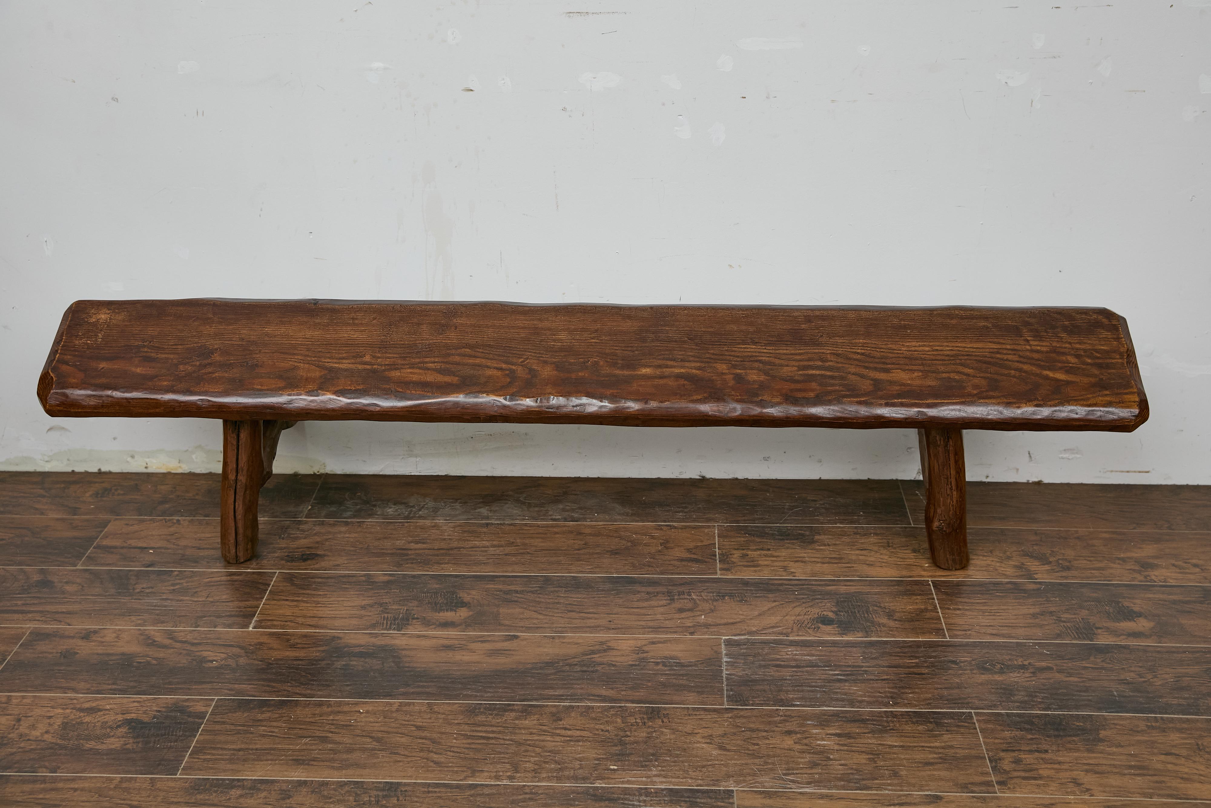Rustic American Pine Bench with A-Frame Base, Long 20th-Century Design For Sale 5