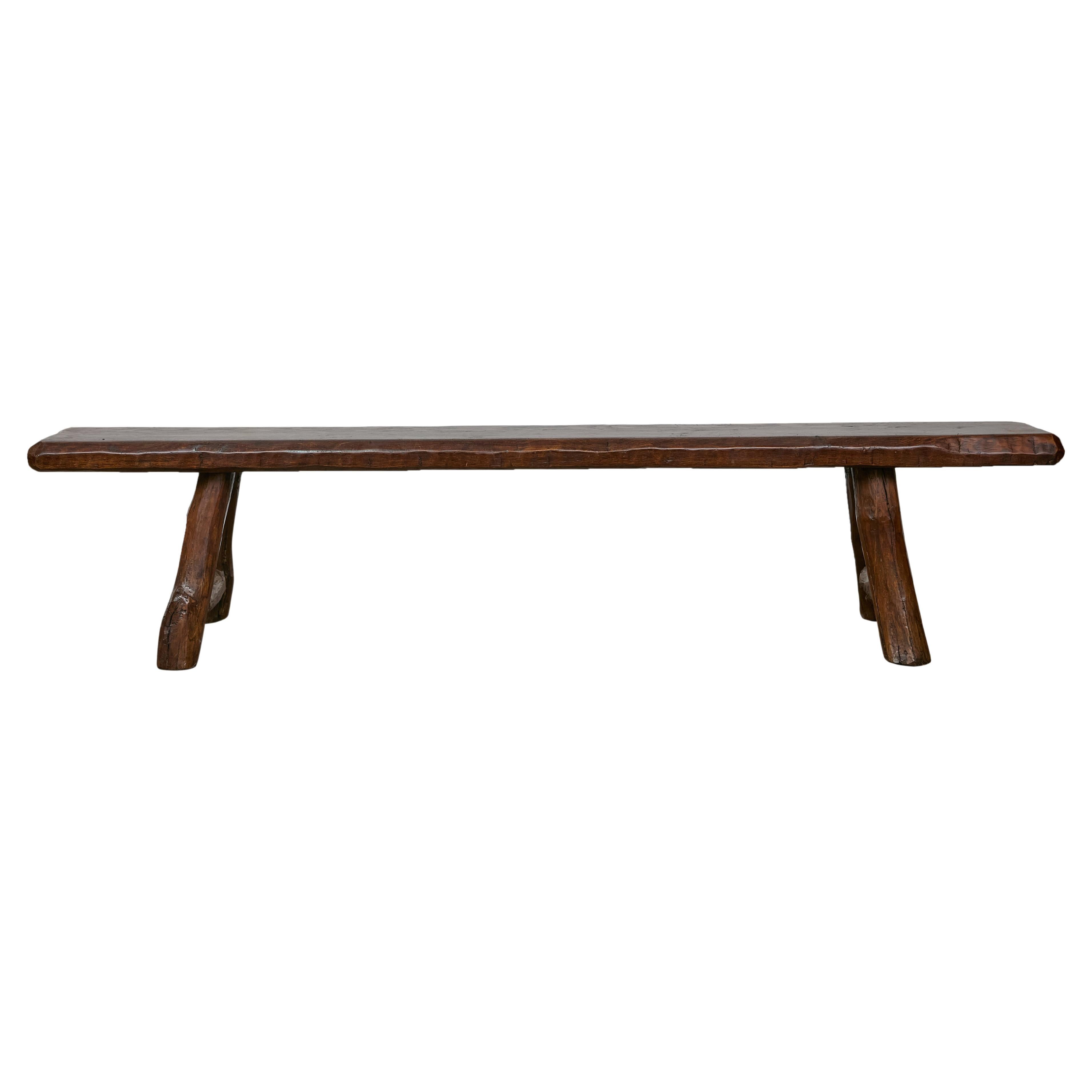 Rustic American Pine Bench with A-Frame Base, Long 20th-Century Design