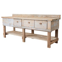 Vintage Rustic American Pine Three-Drawer Workbench Table