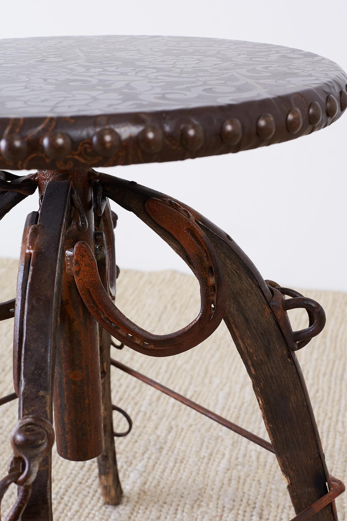 Rustic Americana Folk Art Iron Leather Bar Stool 1