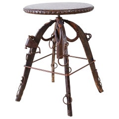 Rustic Americana Folk Art Iron Leather Bar Stool