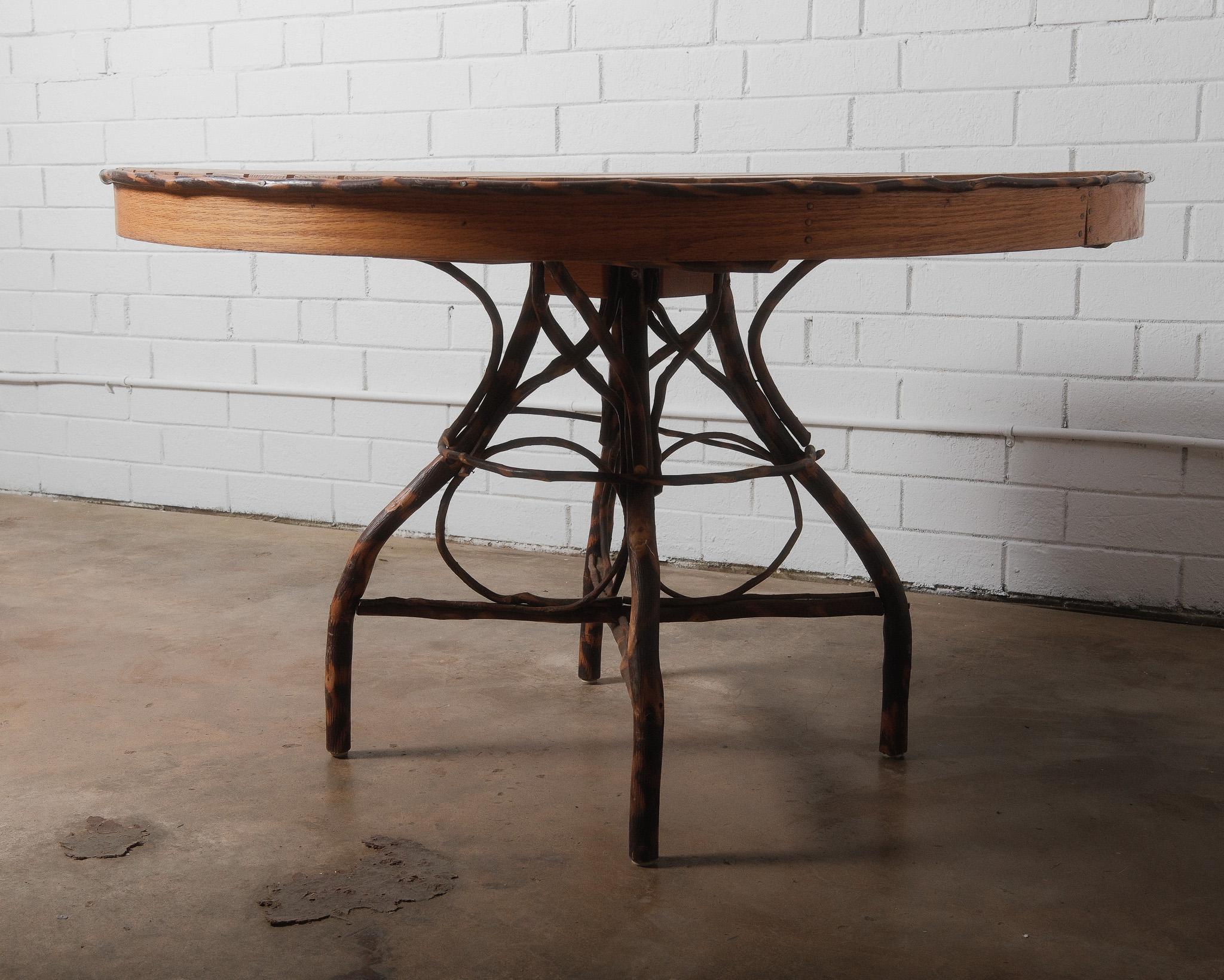 American Rustic Amish Hickory Adirondack-Style Round Dining Table & Chair Set For Sale