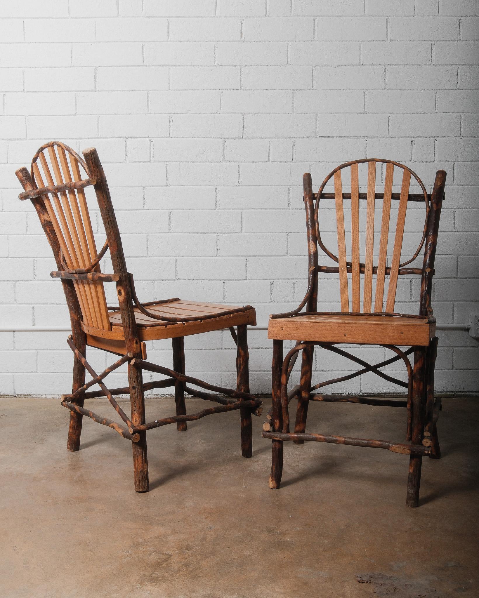 Hand-Crafted Rustic Amish Hickory Adirondack-Style Round Dining Table & Chair Set For Sale