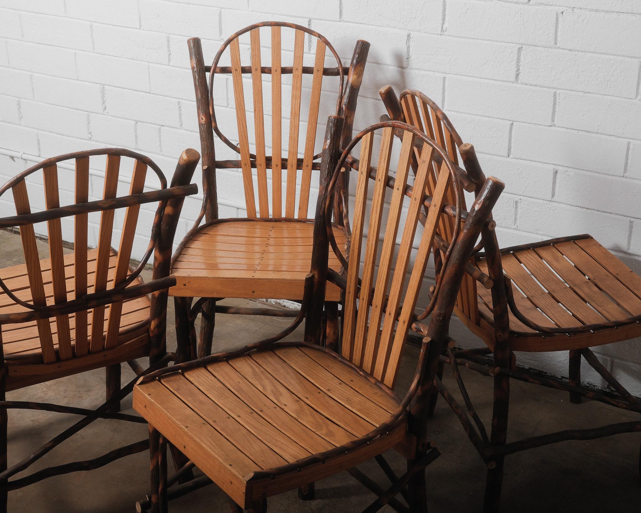 20th Century Rustic Amish Hickory Adirondack-Style Round Dining Table & Chair Set For Sale