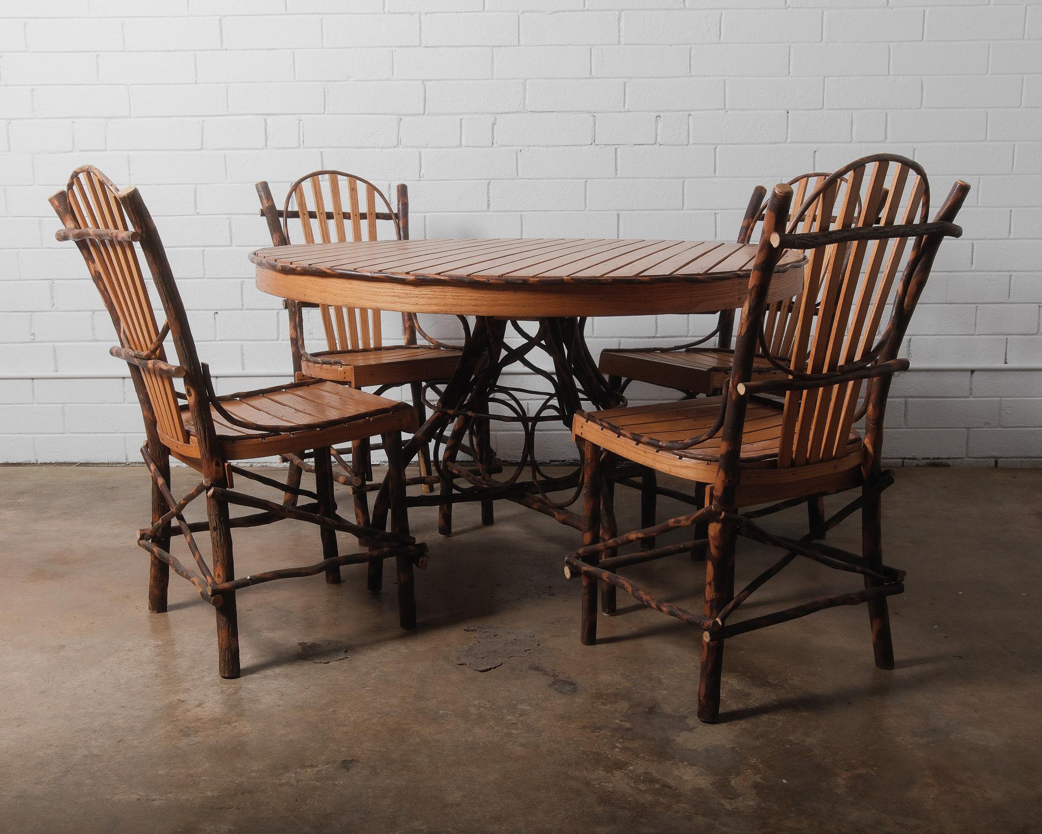 Rustic Amish Hickory Adirondack-Style Round Dining Table & Chair Set For Sale 1