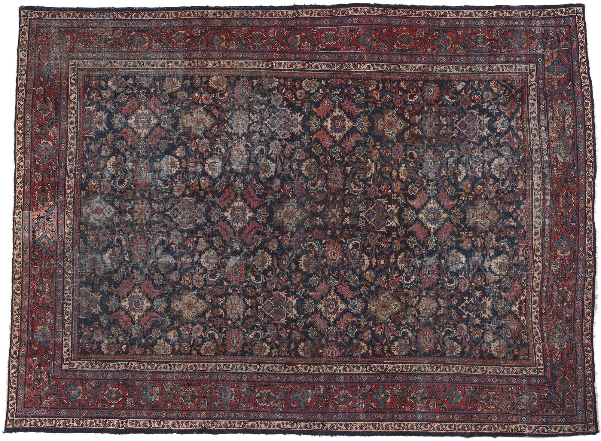 Rustic and Refined Antique Persian Mahal Rug For Sale 4