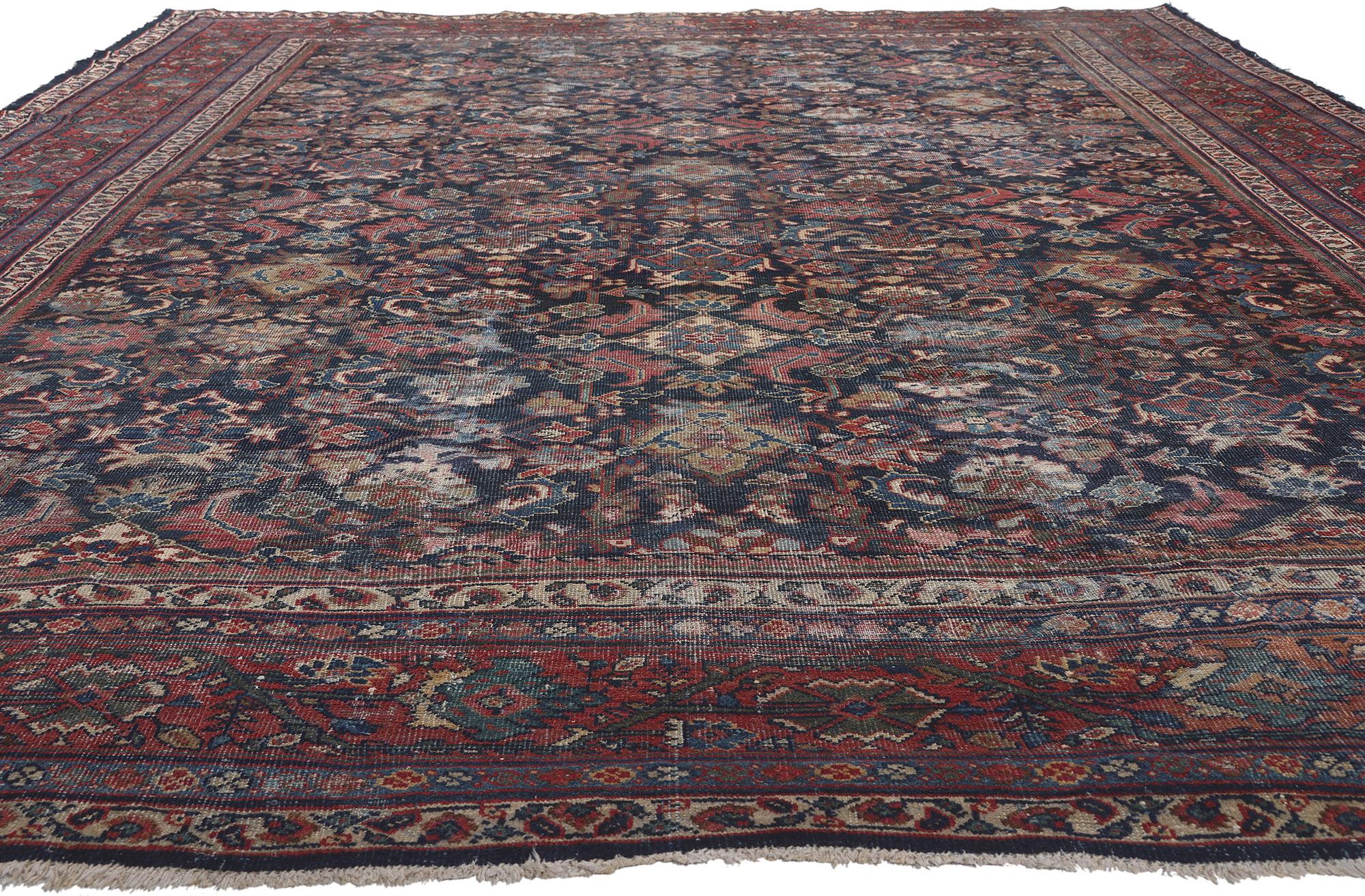 Hand-Knotted Rustic and Refined Antique Persian Mahal Rug For Sale