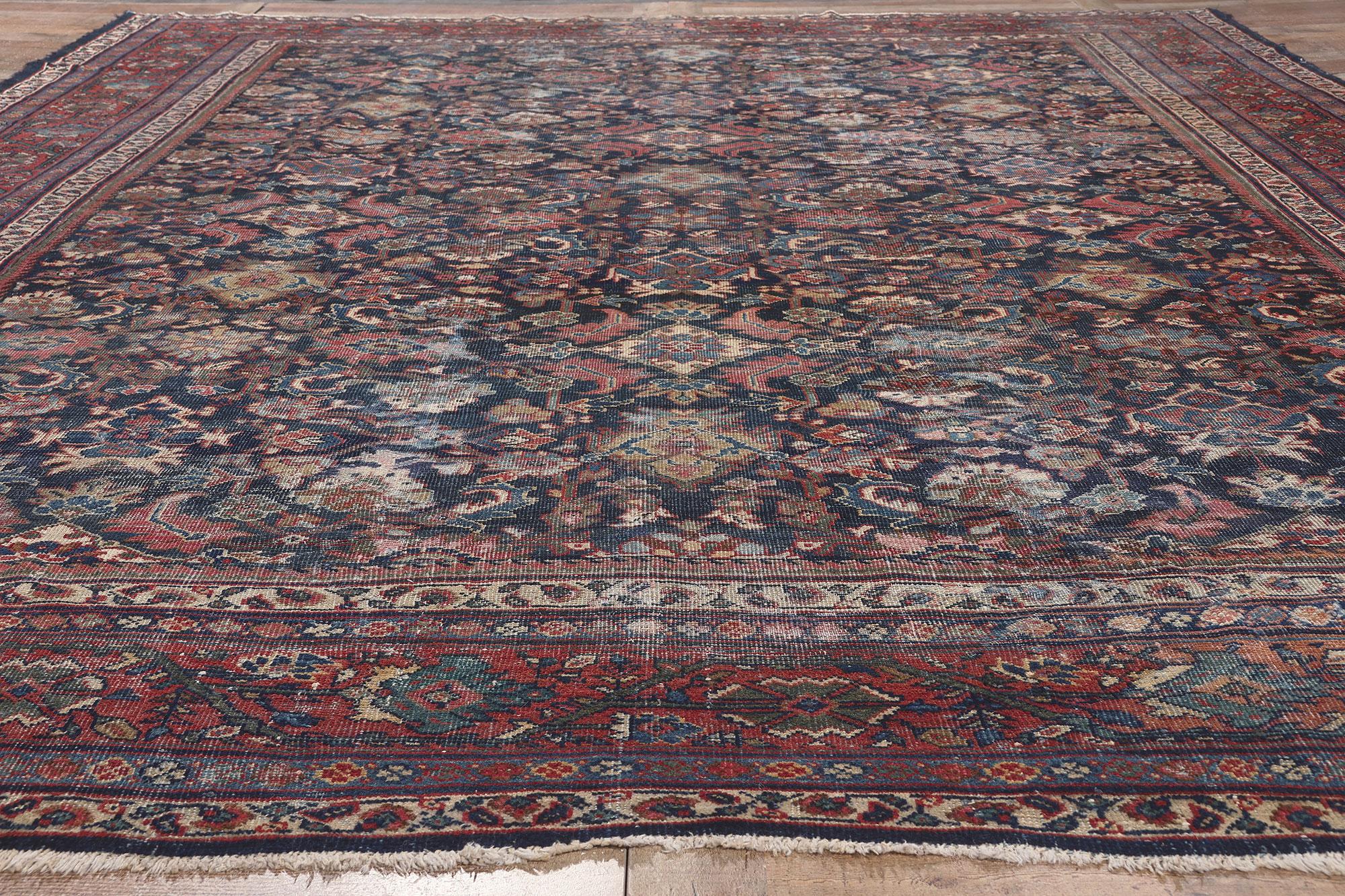 Rustic and Refined Antique Persian Mahal Rug For Sale 2