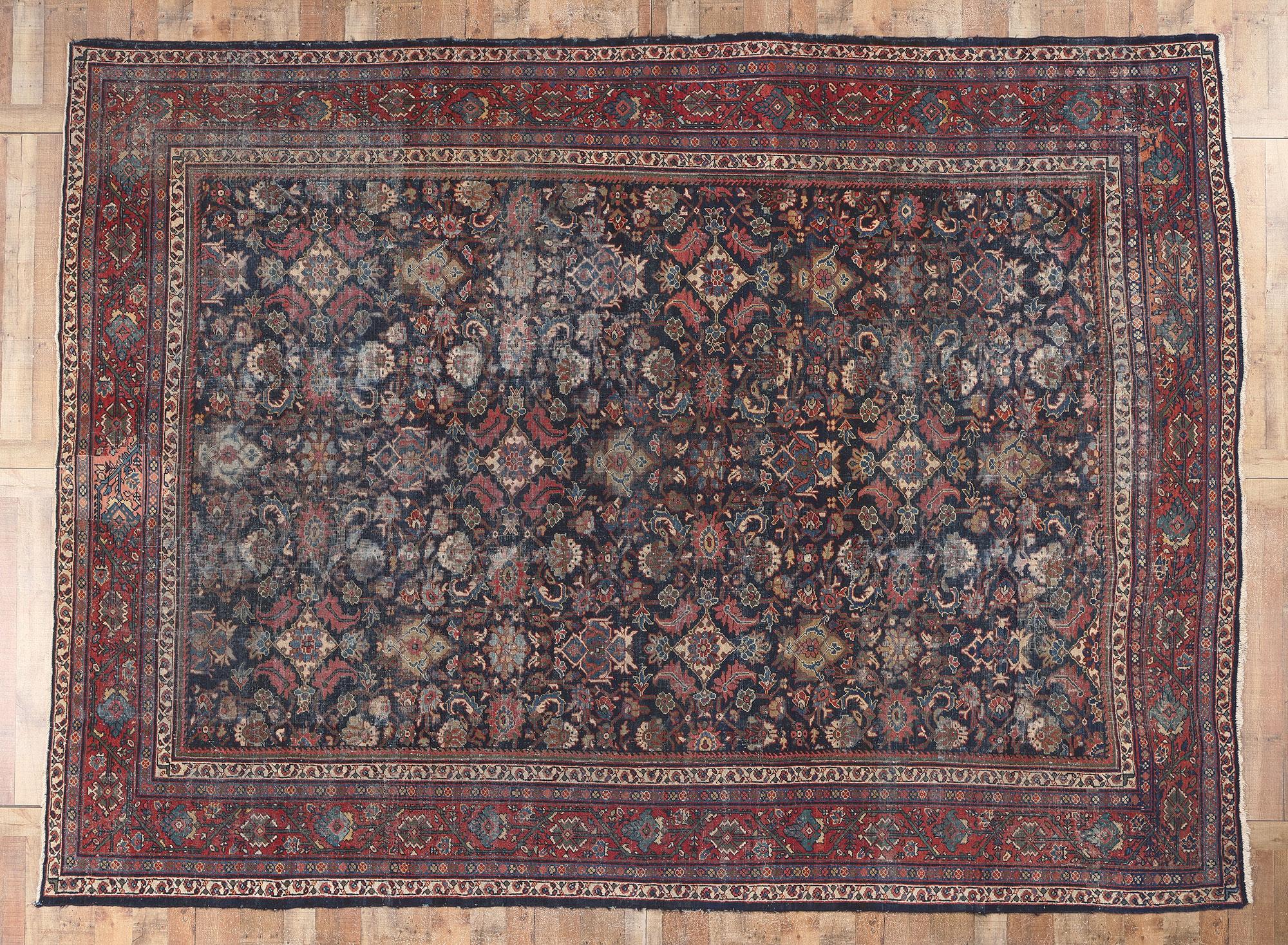 Rustic and Refined Antique Persian Mahal Rug For Sale 3