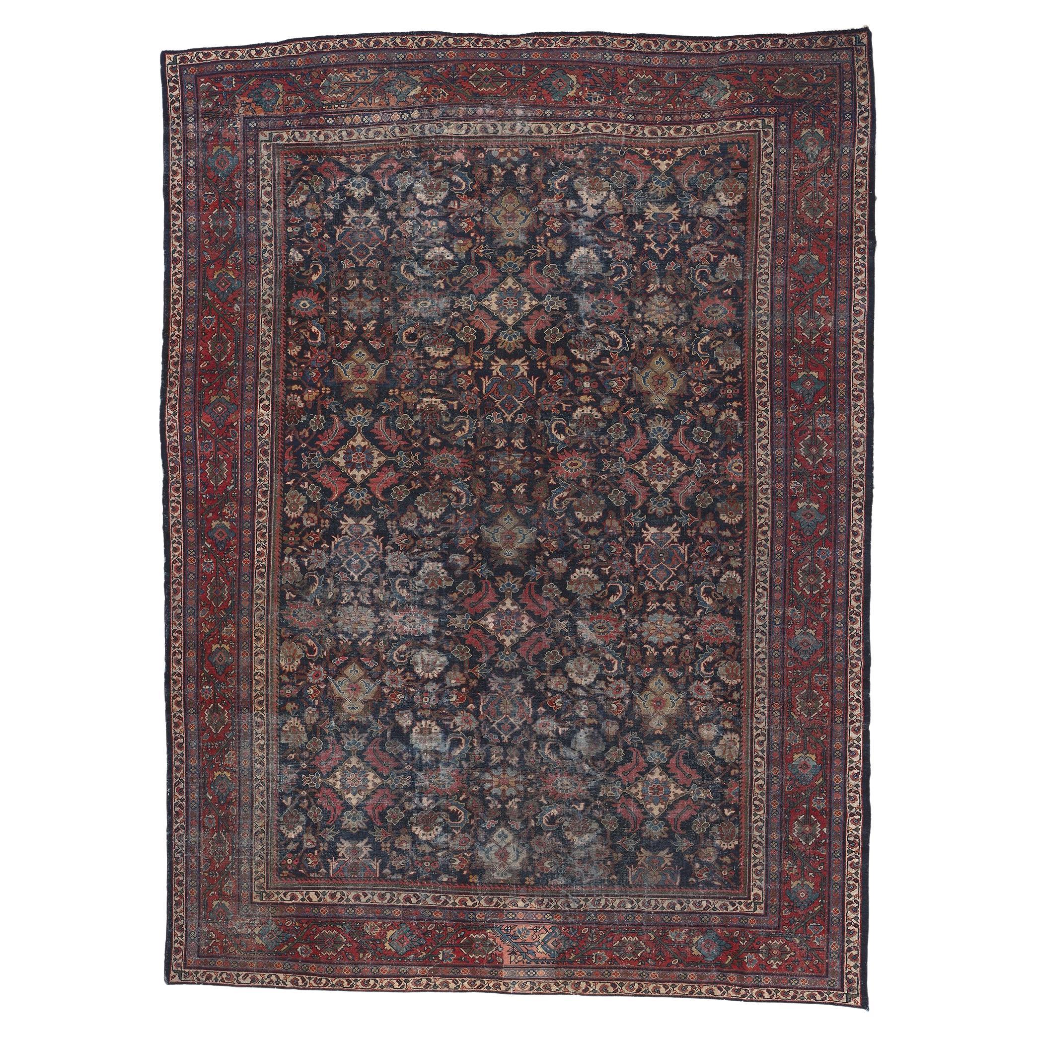 Rustic and Refined Antique Persian Mahal Rug For Sale