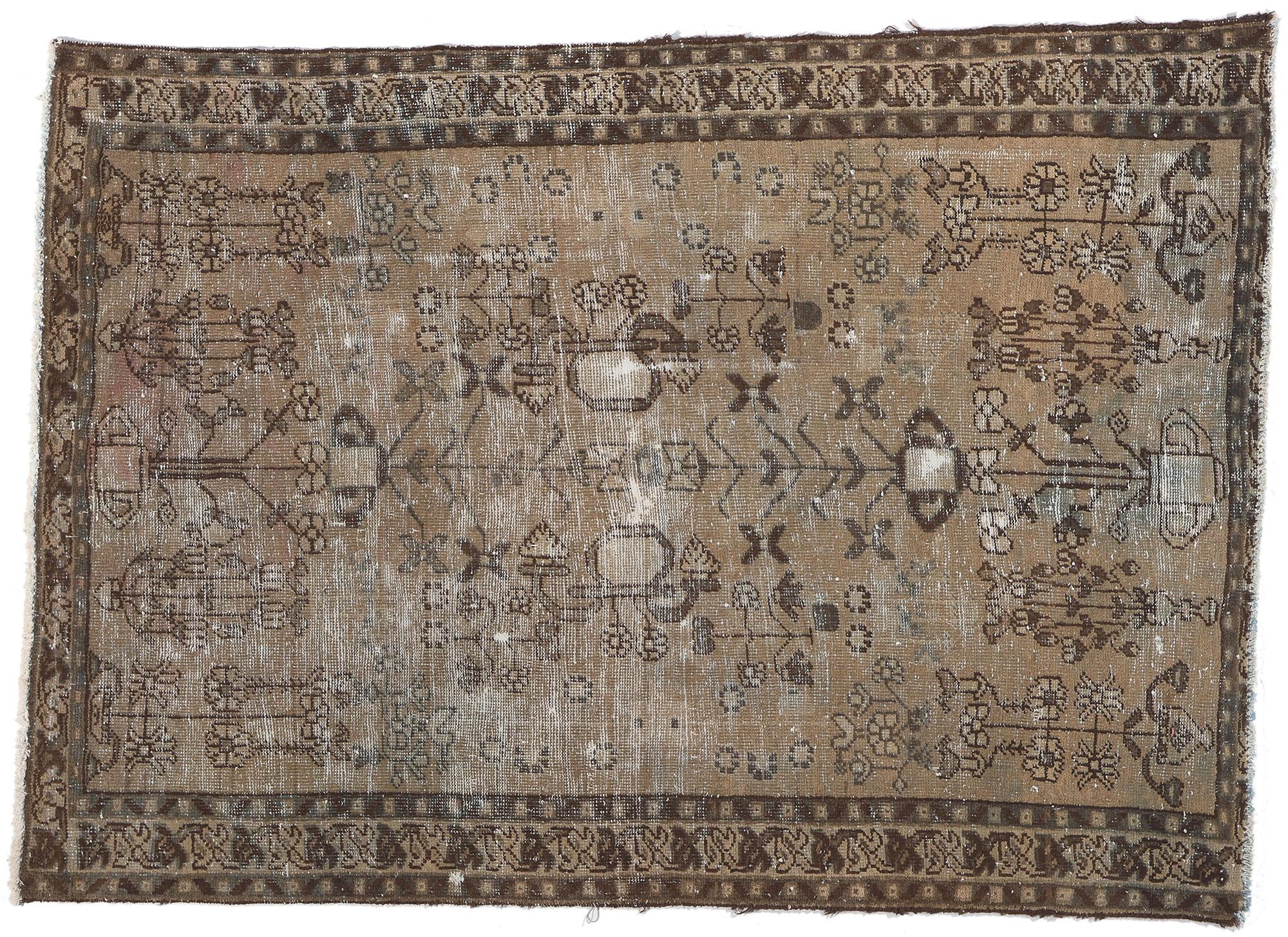 Rustic and Refined Distressed Neutral Antique Persian Rug For Sale 4